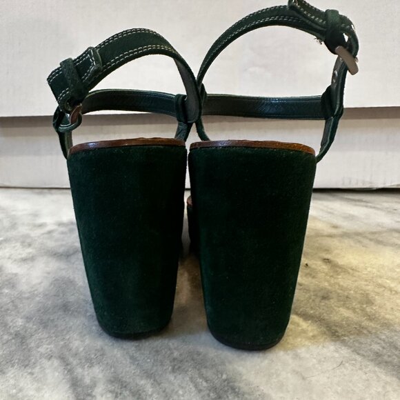 Prada Green Suede Wedge Platform Sandals Vintage 90s/Y2K 8.5 - Picture 9 of 11
